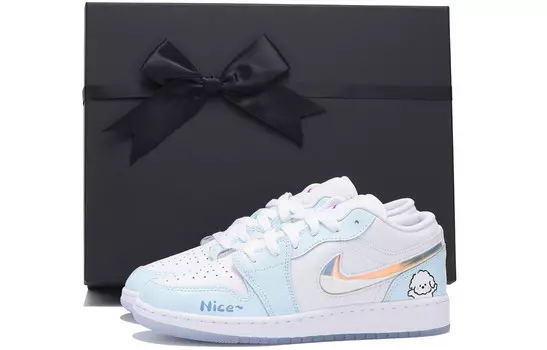 Кроссовки Air Jordan 1 Vintage Basketball Shoes Women's Low-top White/Royal Blue, голубой