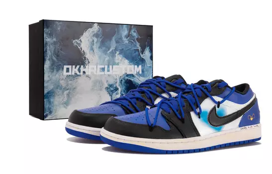 Кроссовки Air Jordan 1 Vintage Basketball Shoes Men Low-top Black/white/blue, синий