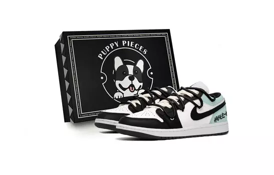 Кроссовки Air Jordan 1 Vintage Basketball Shoes Men Low-top Black/White/Green, зеленый