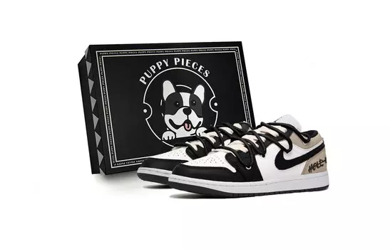 Кроссовки Air Jordan 1 Vintage Basketball Shoes Men Low-top Black/White/Brown, черный/белый/коричневый