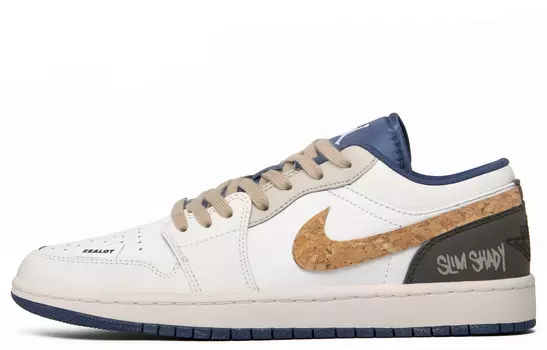 Кроссовки Air Jordan 1 Vintage Basketball Shoes Men Low-top White/Blue/Brown, белый/синий/коричневый
