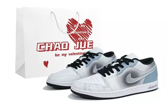 Кроссовки Air Jordan 1 Vintage Basketball Shoes Men Low-top Beige, Gray, Silver, голубой