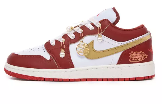 Кроссовки Air Jordan 1 Vintage Basketball Shoes Men Low-top White-red Gold, красный