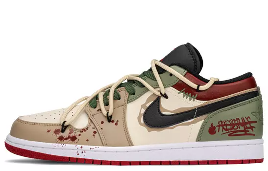 Кроссовки Air Jordan 1 Vintage Basketball Shoes Men Low-top Red/Green, красный