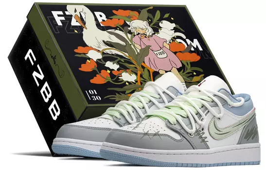 Кроссовки Air Jordan 1 Vintage Basketball Shoes Women's Low-top Green/Blue, зеленый