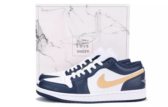 Кроссовки Air Jordan 1 Vintage Basketball Shoes Men Low-top Gold, синий