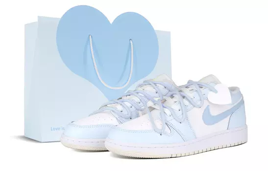 Кроссовки Air Jordan 1 Vintage Basketball Shoes Women's Low-top White, голубой