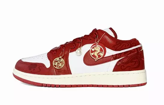 Кроссовки Air Jordan 1 Vintage Basketball Shoes Women's Low-top White, красный
