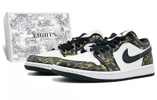 Кроссовки Air Jordan 1 Vintage Basketball Shoes Women's Low-top Black/Gold/White, золотой