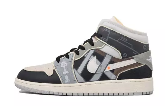 Кроссовки Air Jordan 1 Vintage Basketball Shoes Women's High-top Black/grey/beige, черный/серый