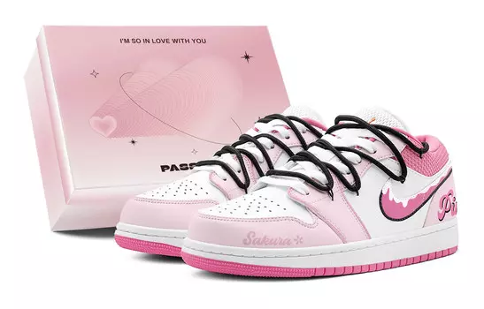 Кроссовки Air Jordan 1 Vintage Basketball Shoes Women's Low-top Black, розовый