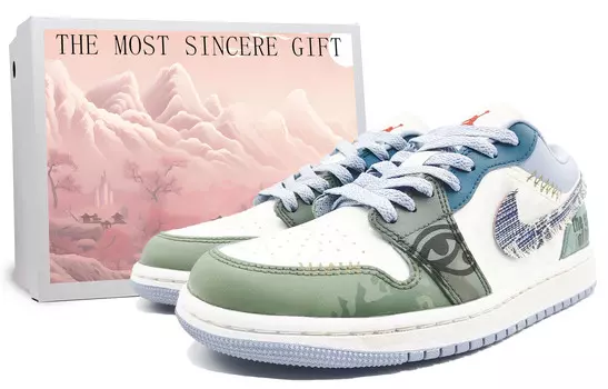 Кроссовки Air Jordan 1 Vintage Basketball Shoes Women's Low-top Blue, зеленый