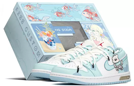 Кроссовки Air Jordan 1 Vintage Basketball Shoes Women's Low-top White/blue, синий/белый
