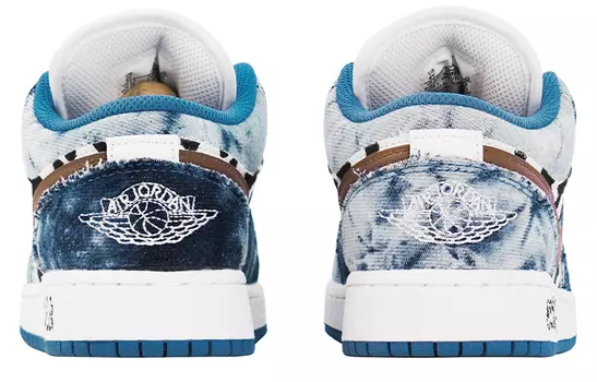 Кроссовки Air Jordan 1 Vintage Basketball Shoes Women's Low-top Blue/White/Pink, синий