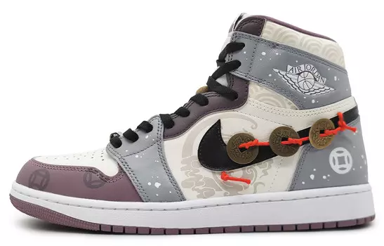 Кроссовки Air Jordan 1 Vintage Basketball Shoes Men High-top Gray/Beige, фиолетовый