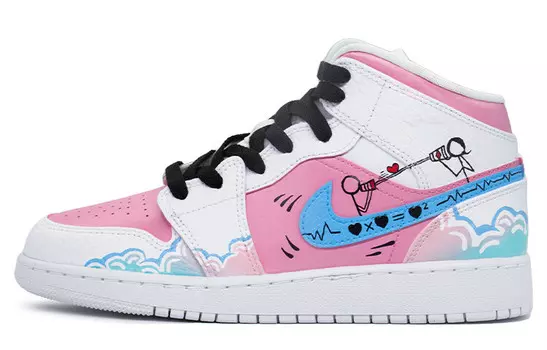 Кроссовки Air Jordan 1 Vintage Basketball Shoes Women's High-top White/pink, розовый