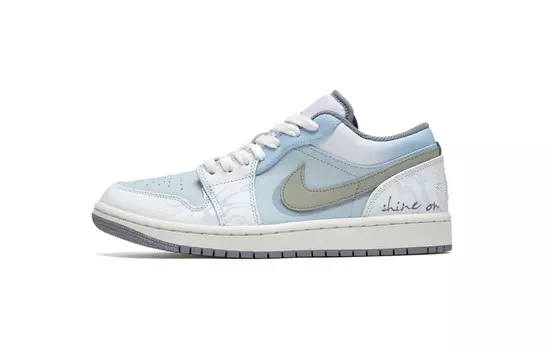 Кроссовки Air Jordan 1 Vintage Basketball Shoes Men Low-top White, голубой