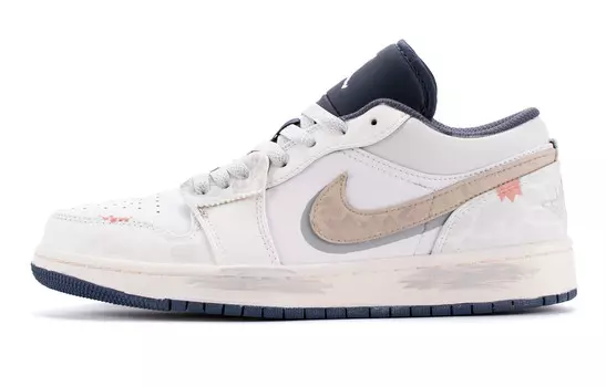 Кроссовки Air Jordan 1 Vintage Basketball Shoes Men Low-top White/blue/brown, слоновая кость