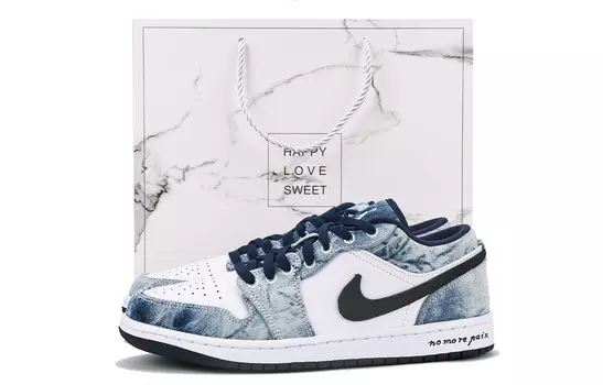 Кроссовки Air Jordan 1 Vintage Basketball Shoes Men Low-top White/Blue, голубой