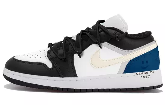 Кроссовки Air Jordan 1 Vintage Basketball Shoes Women's Low-top Black/white/beige/blue, черный/синий