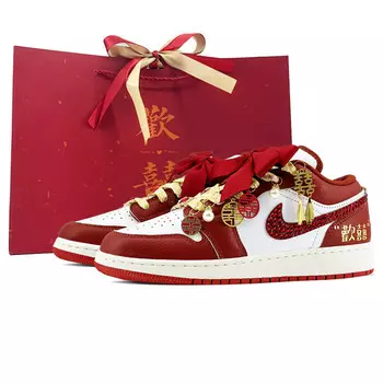Кроссовки Air Jordan 1 Vintage Basketball Shoes Women's Low-top White/red/gold, красный