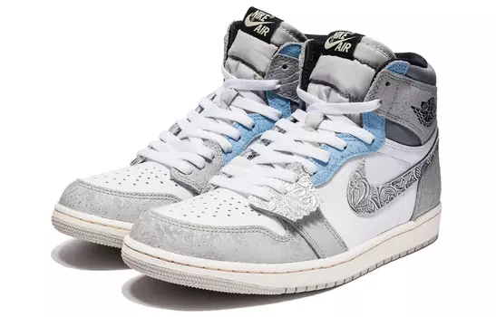Кроссовки Air Jordan 1 Vintage Basketball Shoes Women's High-top Gray/Blue, светло-серый