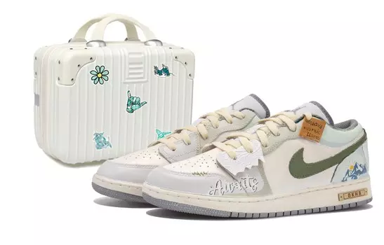 Кроссовки Air Jordan 1 Vintage Basketball Shoes Men Low-top Beige/blue/green, зеленый