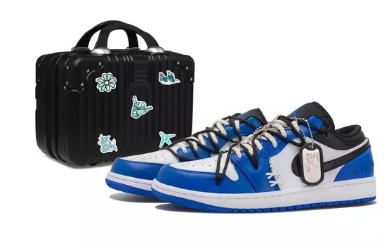 Кроссовки Air Jordan 1 Vintage Basketball Shoes Men Low-top Black/white/blue, синий