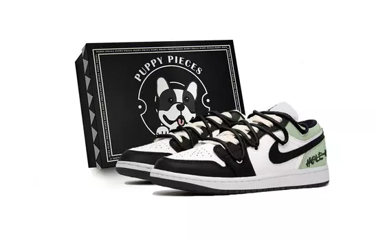 Кроссовки Air Jordan 1 Vintage Basketball Shoes Men Low-top Black/White/Green, зеленый