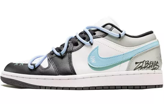Кроссовки Air Jordan 1 Vintage Basketball Shoes Men Low-top Black/blue/white, голубой