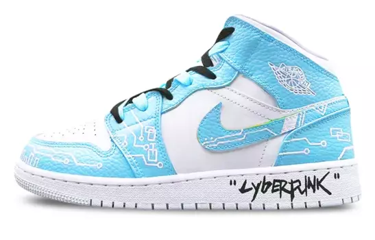Кроссовки Air Jordan 1 Vintage Basketball Shoes Women's Mid-top White, голубой