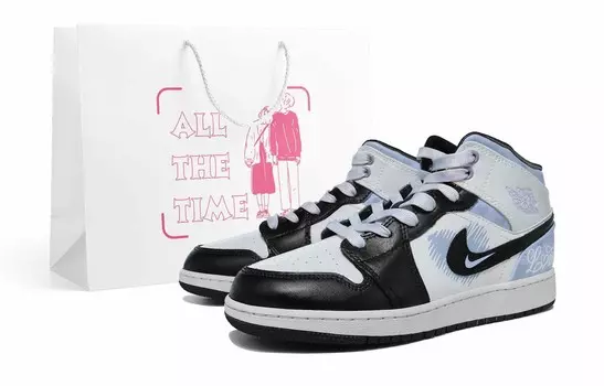 Кроссовки Air Jordan 1 Vintage Basketball Shoes Women's Mid-top Black/White, цвет Light Lavender