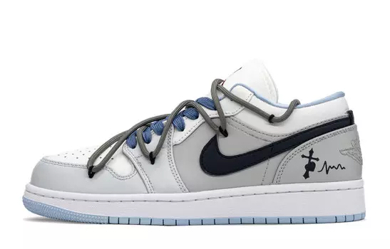Кроссовки Air Jordan 1 Vintage Basketball Shoes Women's Low-top Gray/Blue, серый/синий