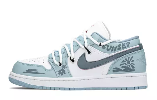 Кроссовки Air Jordan 1 Vintage Basketball Shoes Women's Low-top Gray/Blue, серый/синий