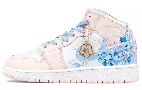 Кроссовки Air Jordan 1 Vintage Basketball Shoes Women's Mid-top Blue, белый