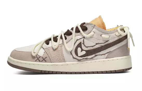 Кроссовки Air Jordan 1 Vintage Basketball Shoes Women's Low-top Beige/Brown, коричневый
