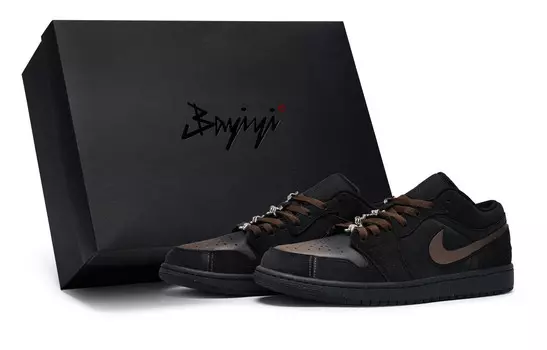 Кроссовки Air Jordan 1 Vintage Basketball Shoes Men Low-top Coffee, черный/коричневый