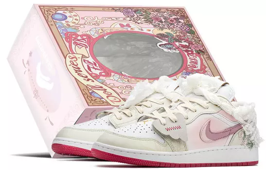 Кроссовки Air Jordan 1 Vintage Basketball Shoes Women's Low-top White/beige/pink, розовый