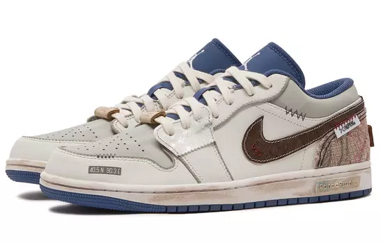 Кроссовки Air Jordan 1 Vintage Basketball Shoes Men Low-top Blue/white/brown, коричневый
