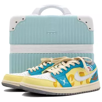 Кроссовки Air Jordan 1 Vintage Basketball Shoes Men Low-top White/Blue/Yellow, голубой
