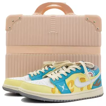 Кроссовки Air Jordan 1 Vintage Basketball Shoes Women's Low-top White/yellow/blue, голубой