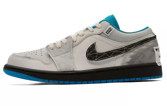 Кроссовки Air Jordan 1 Vintage Basketball Shoes Men Low-top Meter/Black/Blue, бежевый/черный/синий