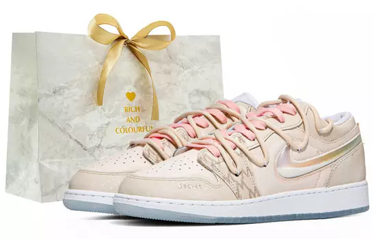 Кроссовки Air Jordan 1 Vintage Basketball Shoes Women's Low-top Beige/Pink, цвет Off White