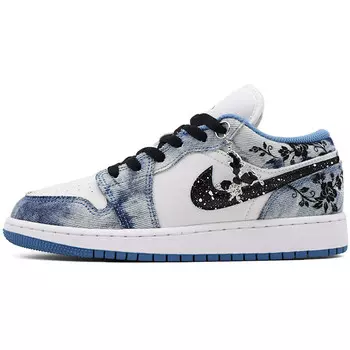 Кроссовки Air Jordan 1 Vintage Basketball Shoes Women's Low-top Blue/black/white, белый/синий