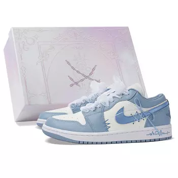 Кроссовки Air Jordan 1 Vintage Basketball Shoes Women's Low-top White/Royal Blue/Fern Green, синий/белый
