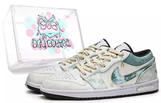 Кроссовки Air Jordan 1 Vintage Basketball Shoes Men Low-top Beige/Blue, бежевый/синий