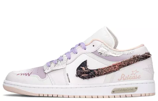 Кроссовки Air Jordan 1 Vintage Basketball Shoes Unisex Low-top White/purple, сиреневый/фиолетовый/белый
