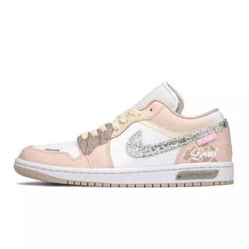 Кроссовки Air Jordan 1 Vintage Basketball Shoes Unisex Low-top Beige/Pink, белый/фиолетовый