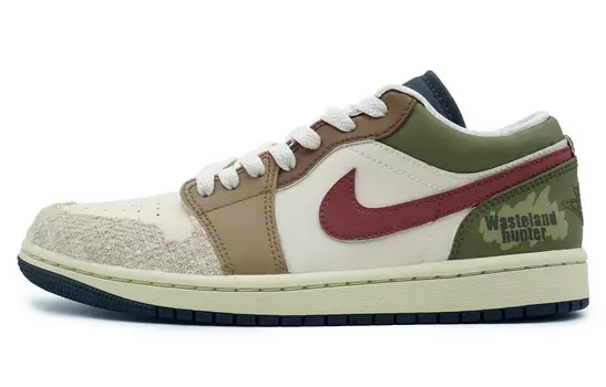 Кроссовки Air Jordan 1 Vintage Basketball Shoes Women's Low-top Green/Red/Brown, зеленый/красный/коричневый