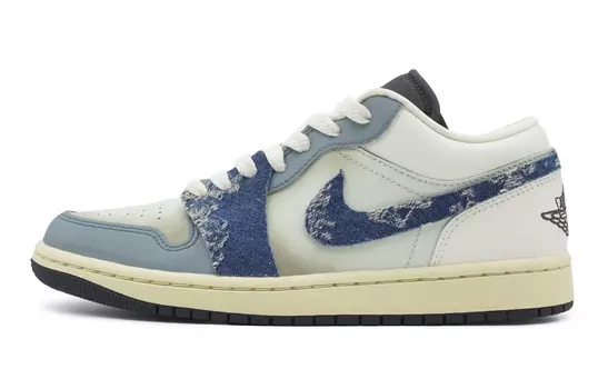 Кроссовки Air Jordan 1 Vintage Basketball Shoes Women's Low-top White/blue/gray, голубой